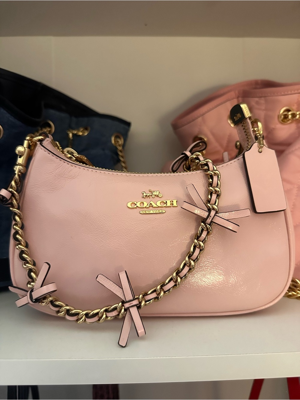 Coach Pink Leather Shoulder Bag with Gold Chain